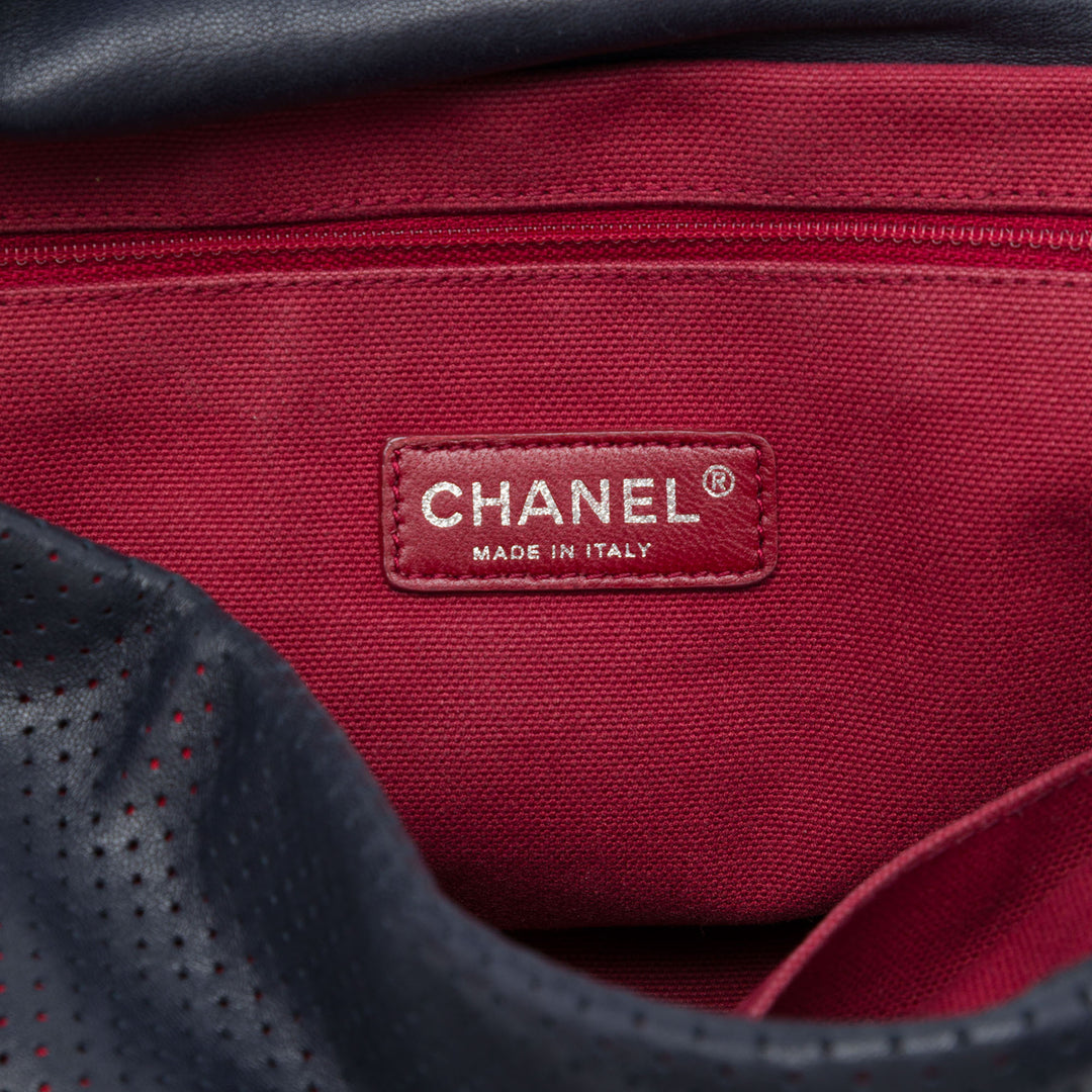 perforé Expandable Sac Cuir de veau Bleu
