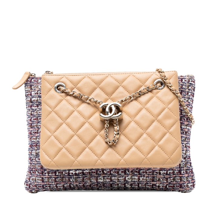 Chanel Matelassé Cuir d’agneau et Tweed Double Étui avec chaîne