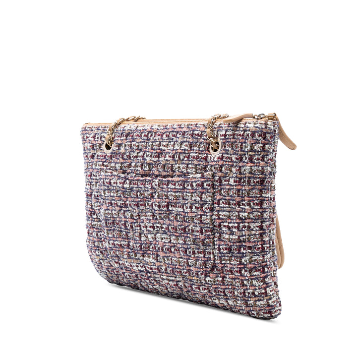 Chanel Matelassé Cuir d’agneau et Tweed Double Étui avec chaîne