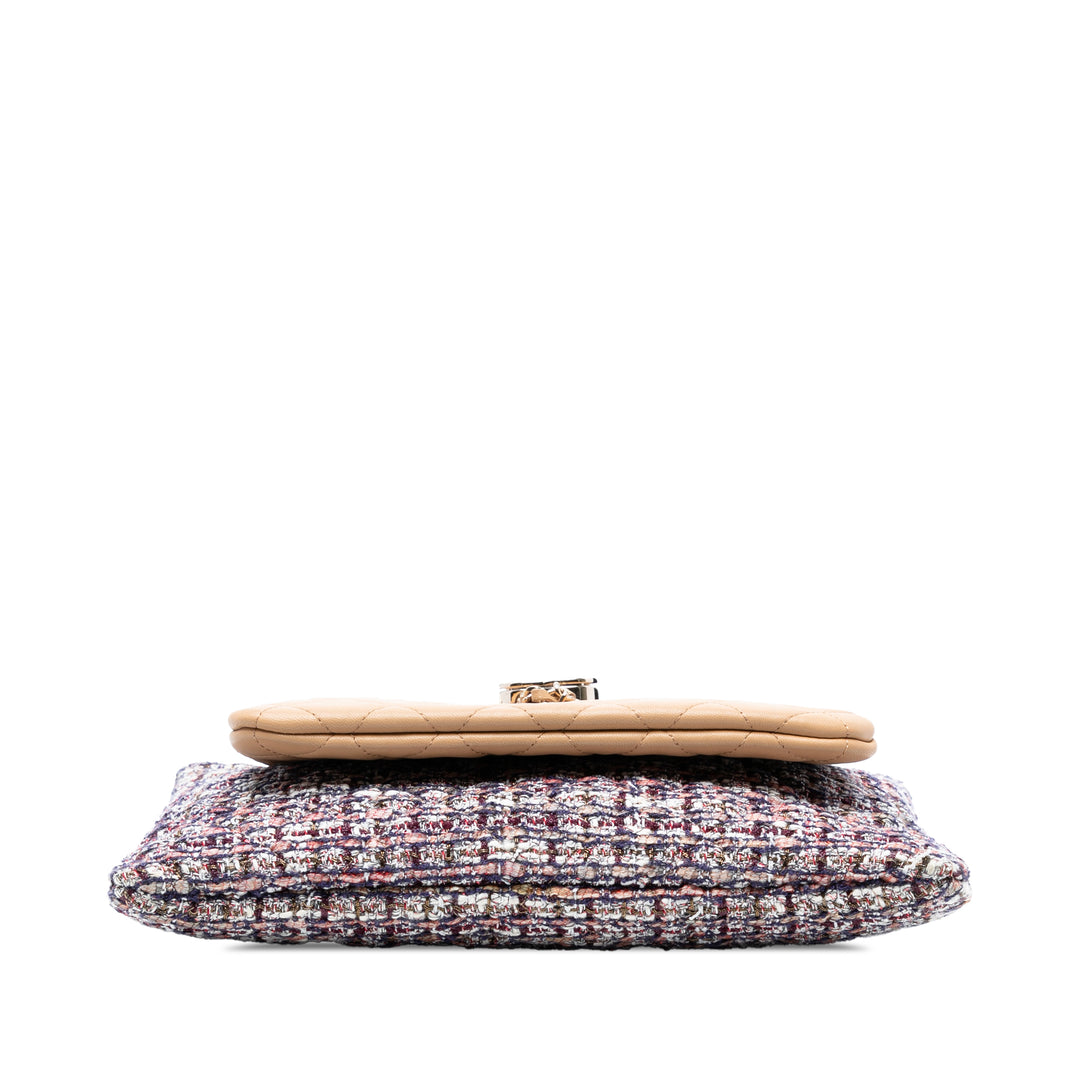 Chanel Matelassé Cuir d’agneau et Tweed Double Étui avec chaîne