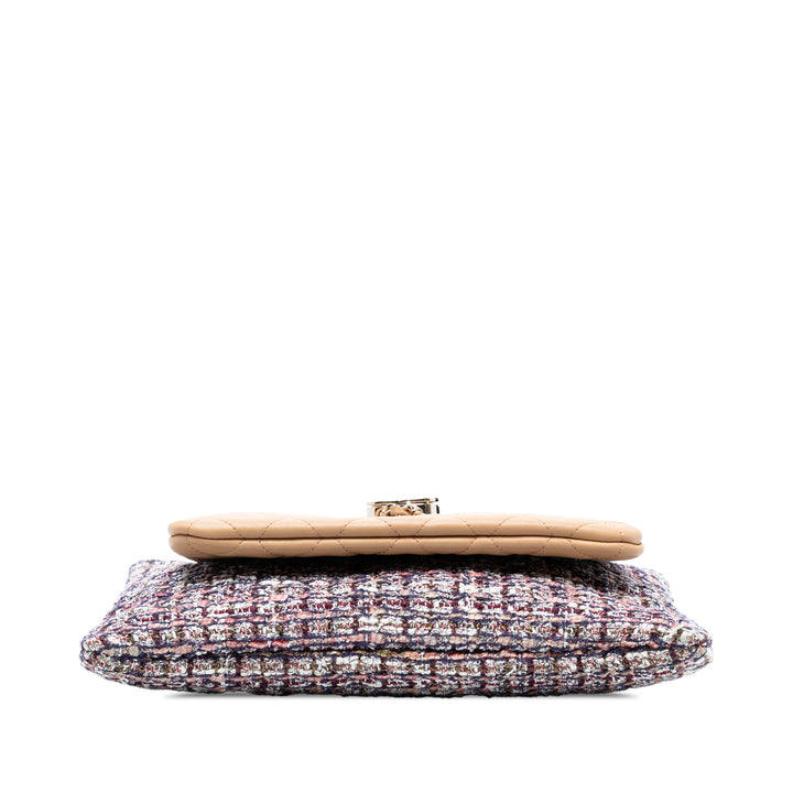 Chanel Matelassé Cuir d’agneau et Tweed Double Étui avec chaîne