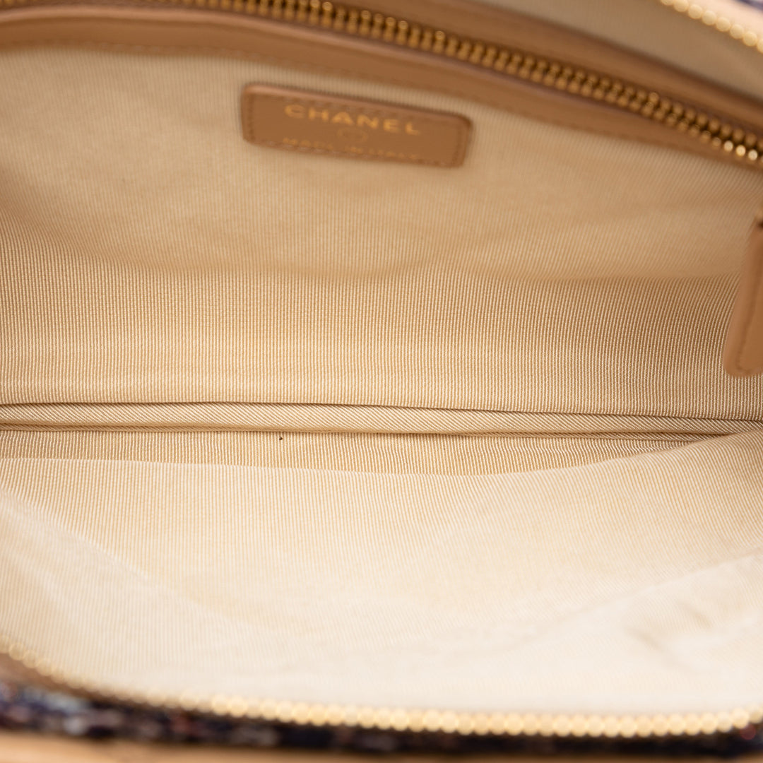 Chanel Matelassé Cuir d’agneau et Tweed Double Étui avec chaîne