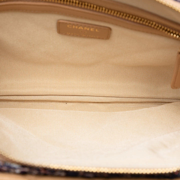 Chanel Matelassé Cuir d’agneau et Tweed Double Étui avec chaîne