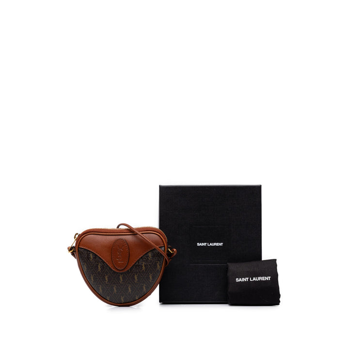 Saint Laurent Sac bandoulière Le Monogramme et Coeur Micro Toile enduite Marron – vue 7 – GABY PARIS