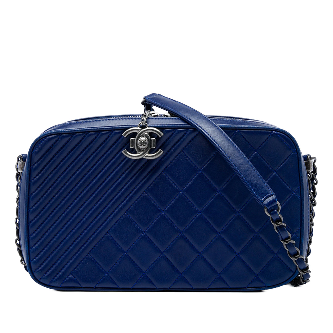 Matelassé Coco Boy Sac caméra Grand Cuir d'agneau Bleu