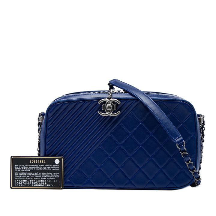 Matelassé Coco Boy Sac caméra Grand Cuir d'agneau Bleu