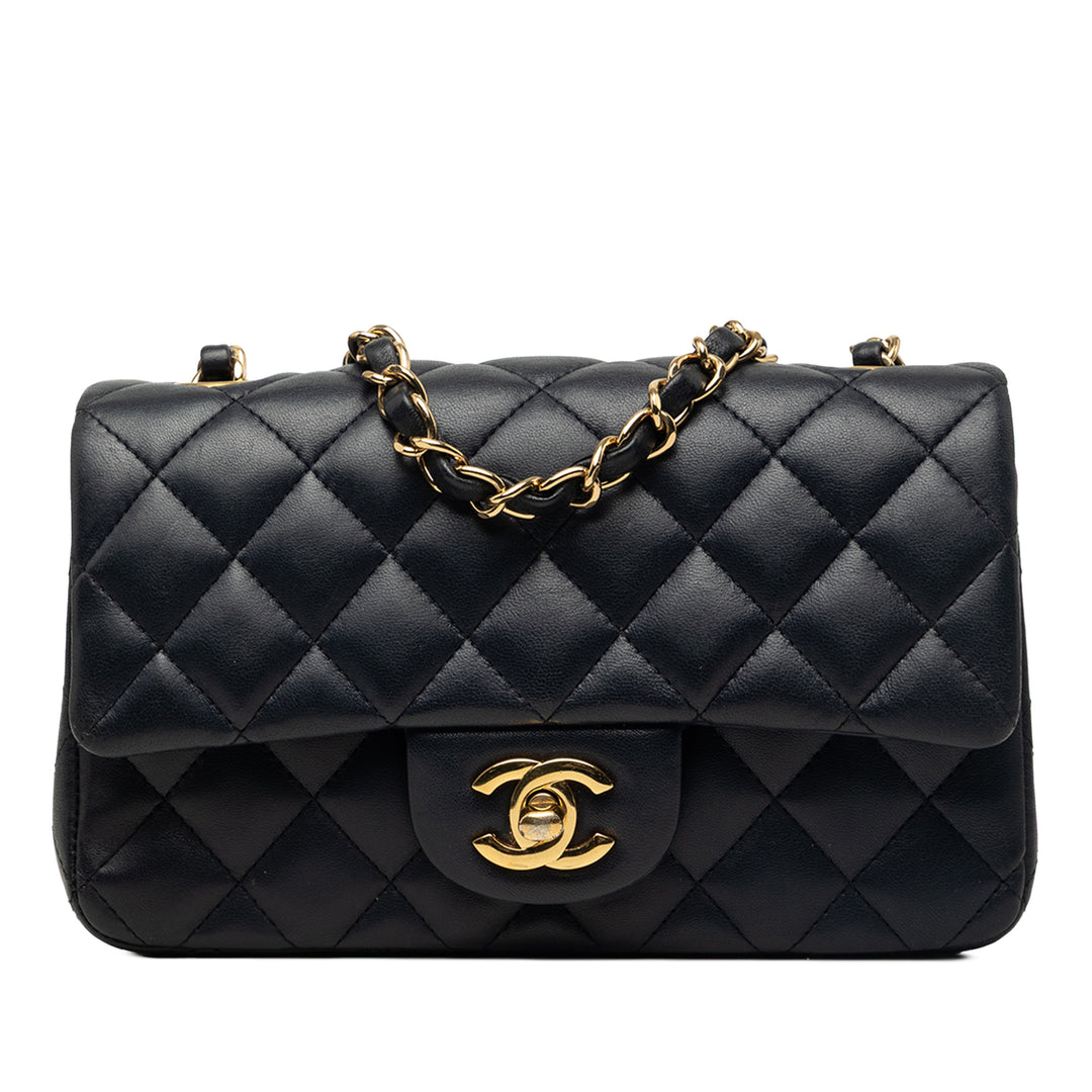 Classic Rectangulaire Rabat simple Mini Cuir d'agneau Bleu