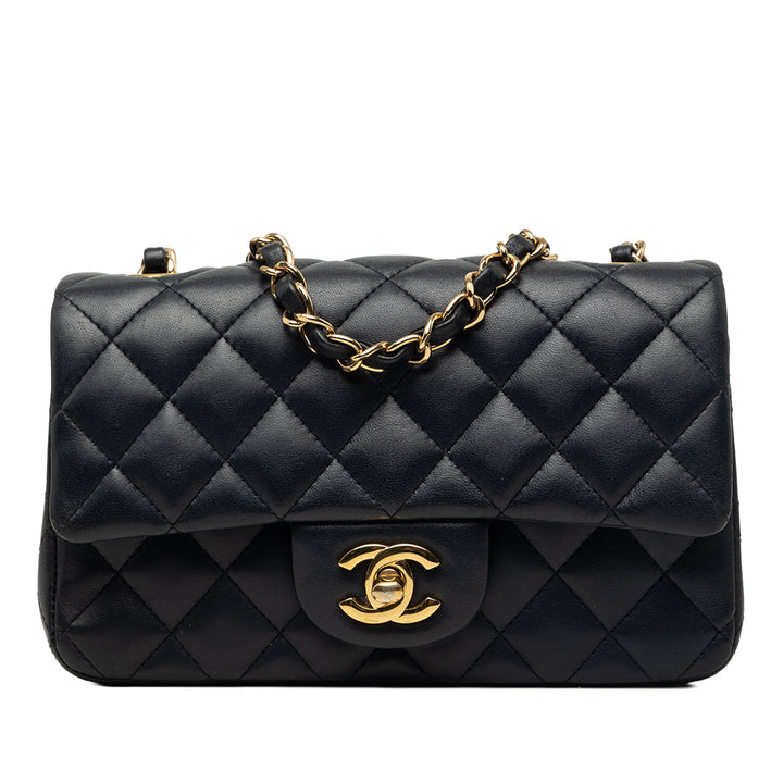 Classic Rectangulaire Rabat simple Mini Cuir d'agneau Bleu