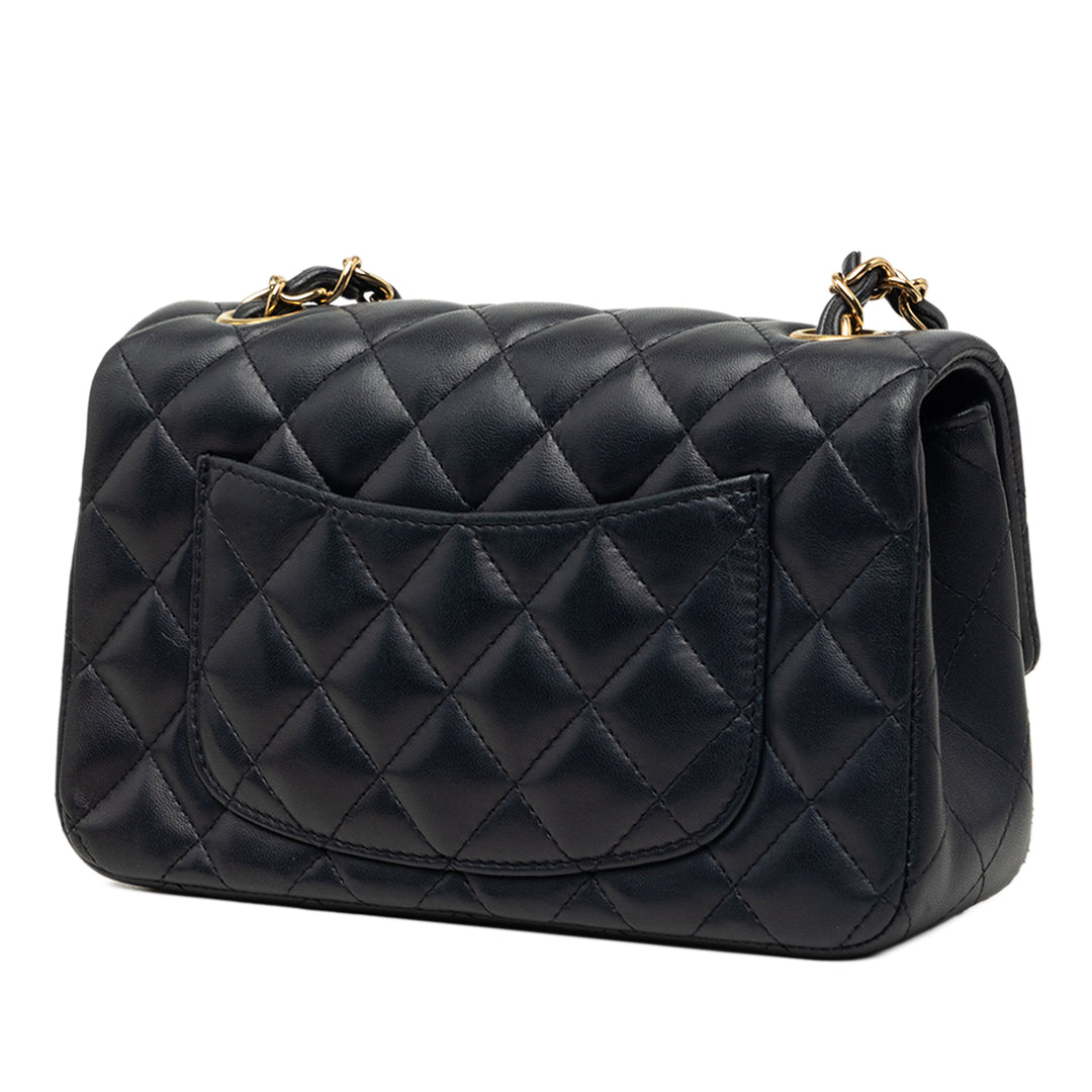 Classic Rectangulaire Rabat simple Mini Cuir d'agneau Bleu