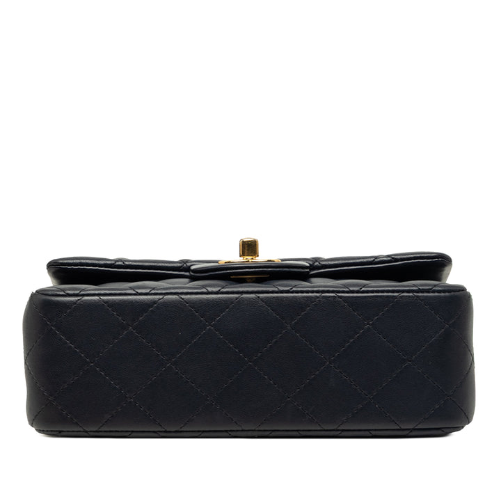 Classic Rectangulaire Rabat simple Mini Cuir d'agneau Bleu