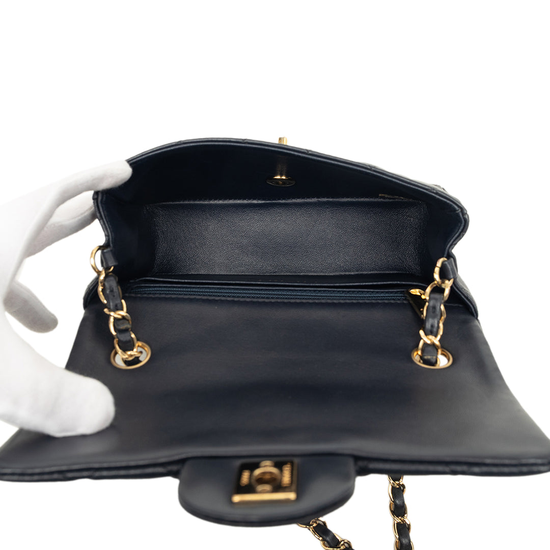 Classic Rectangulaire Rabat simple Mini Cuir d'agneau Bleu