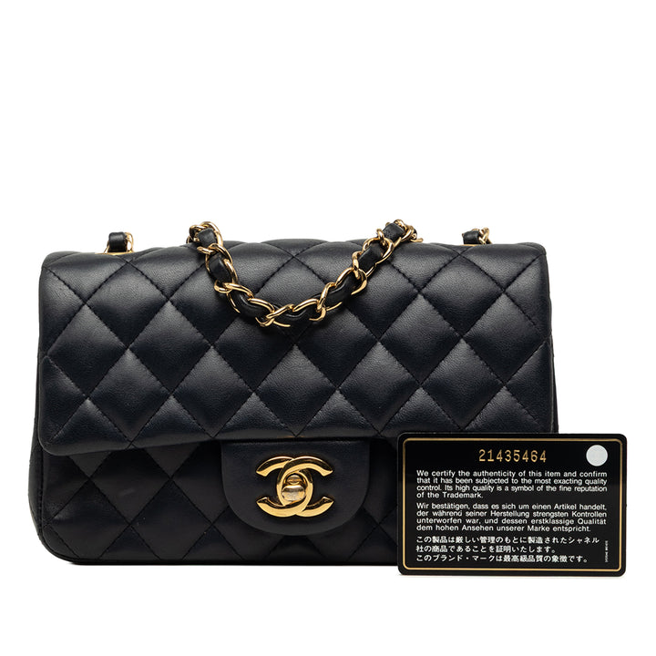 Classic Rectangulaire Rabat simple Mini Cuir d'agneau Bleu