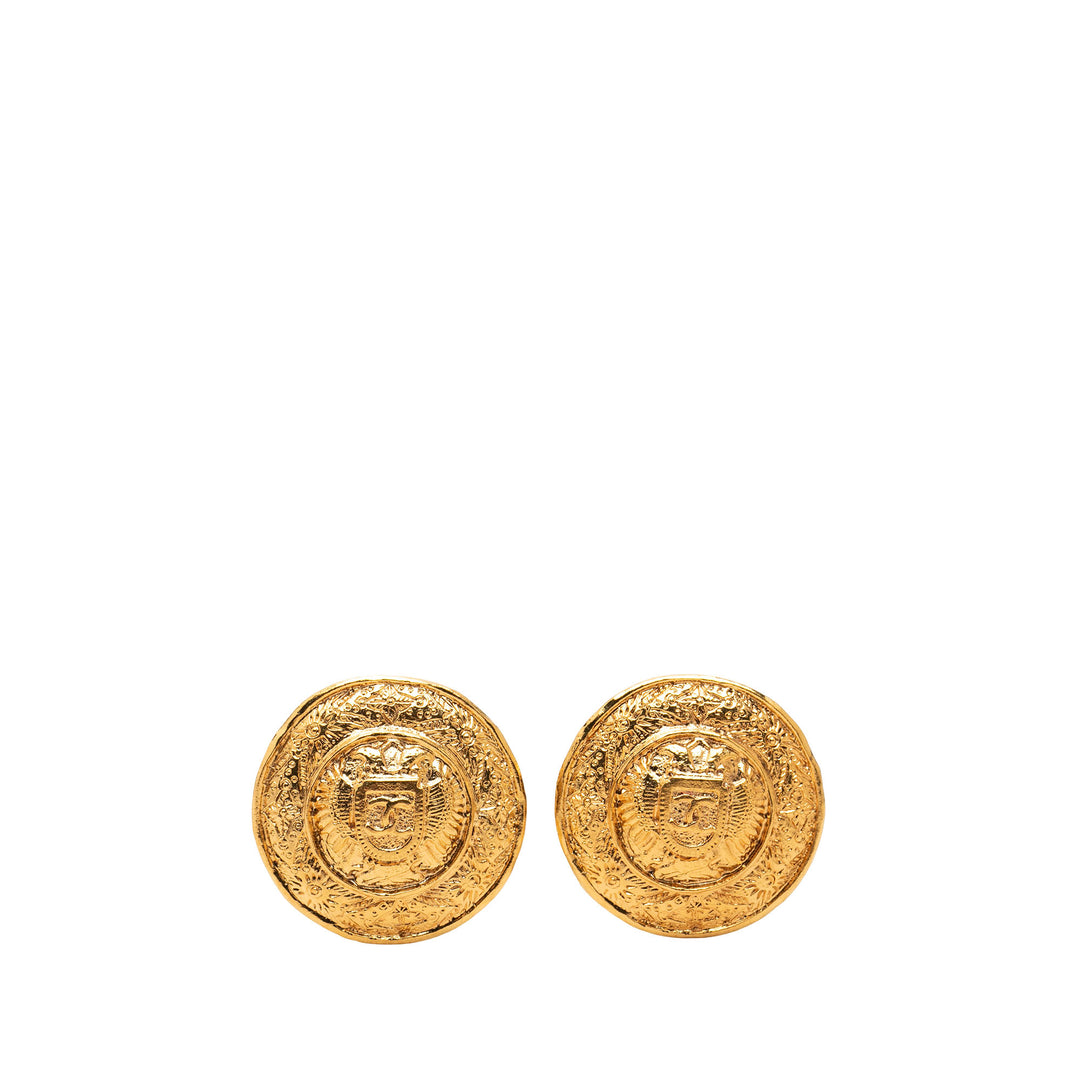 CC plaqué Crest À clip Boucles d'oreilles Doré