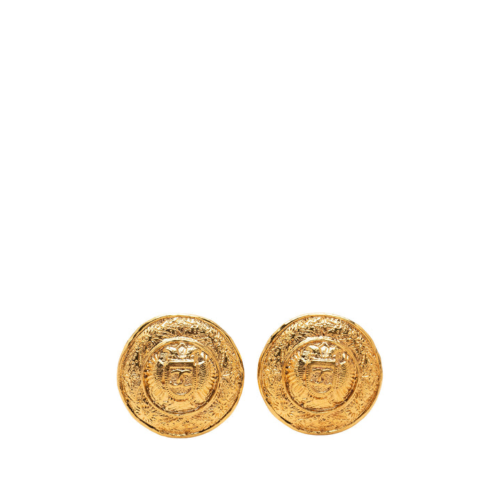 CC plaqué Crest À clip Boucles d'oreilles Doré