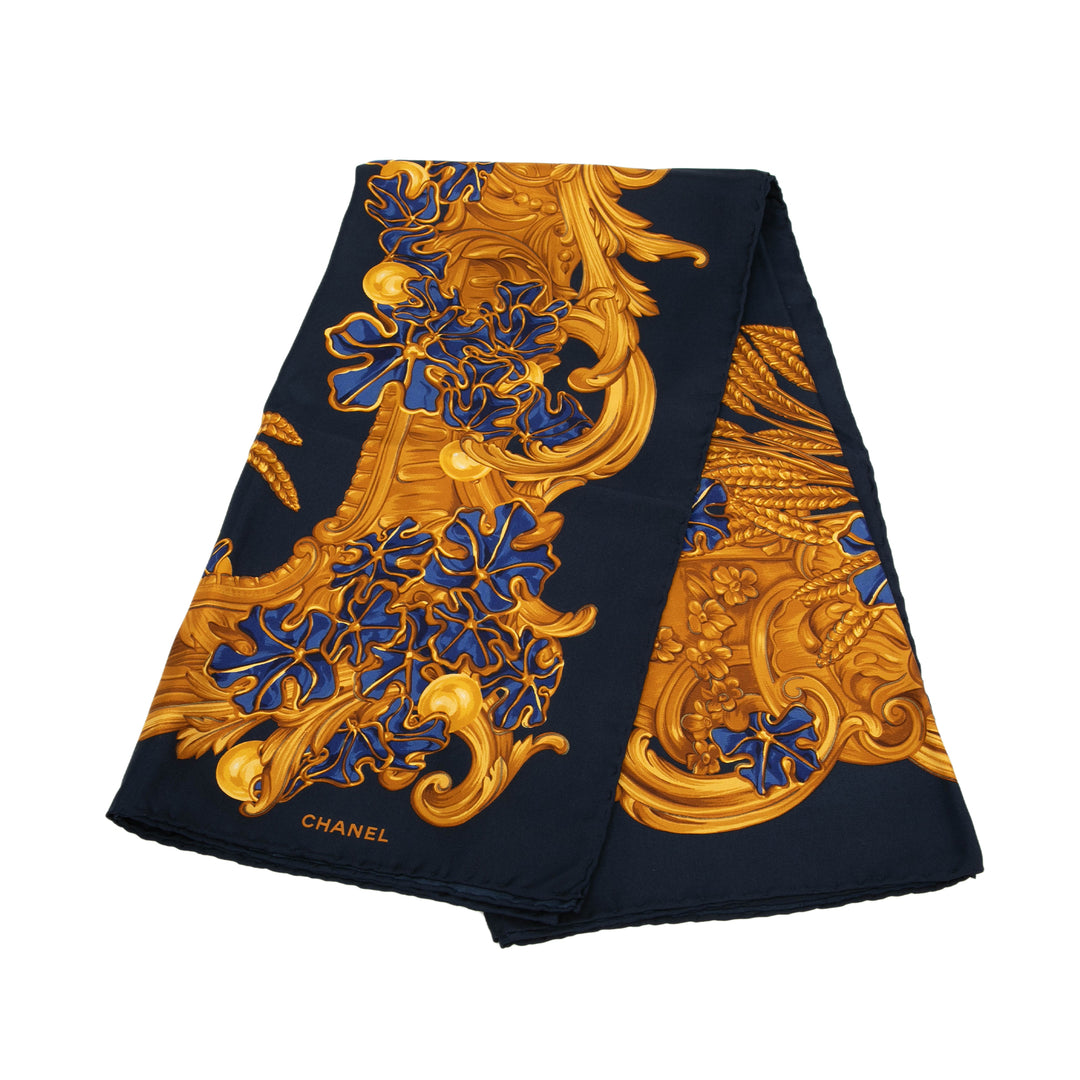 Chanel Baroque Wheat Floral Soie Foulard Bleu – GABY PARIS Authentique