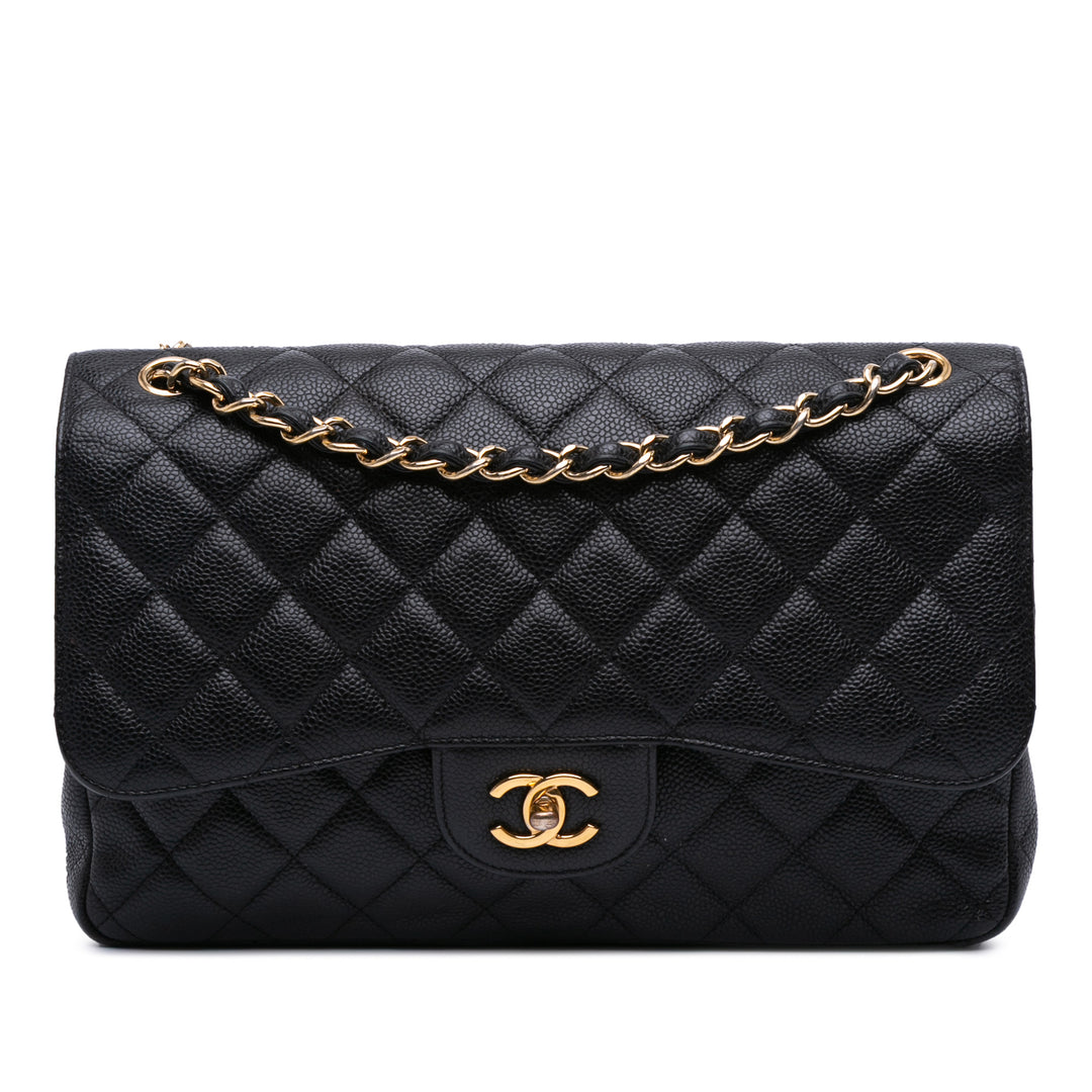 Jumbo Classic Caviar Double Flap Black - Gaby Paris