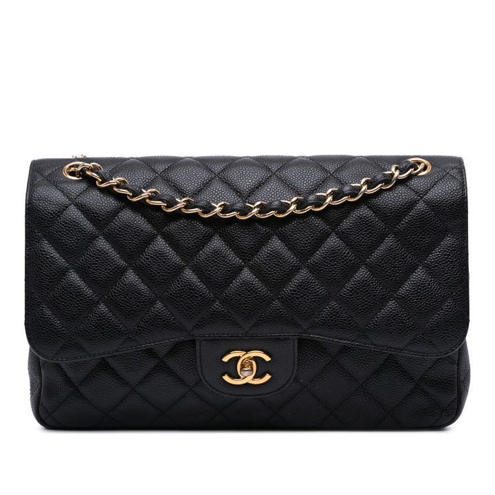 Jumbo Classic Caviar Double Flap Black - Gaby Paris