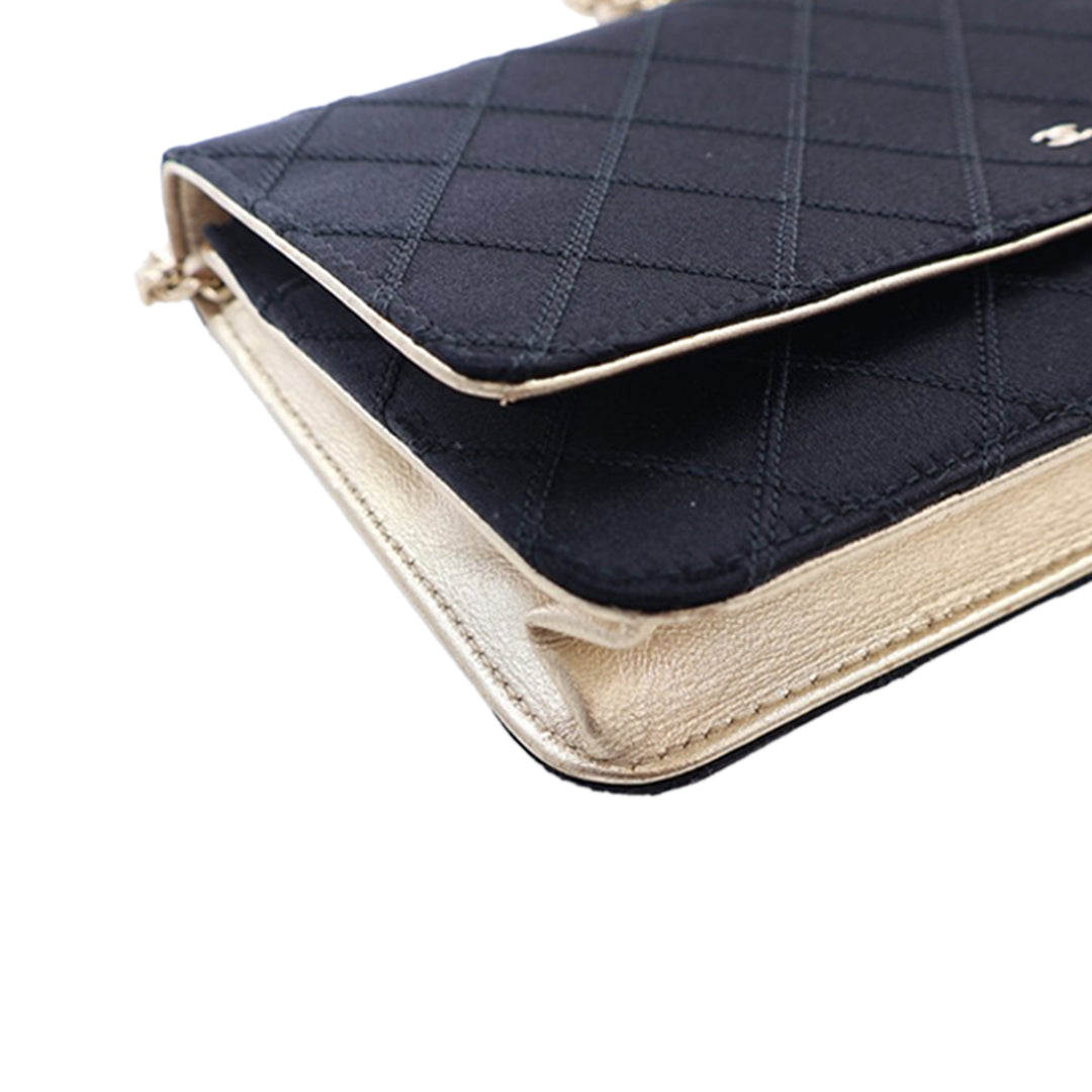 Chanel Bicolor Satin Diamond Stitch Wallet on Chain