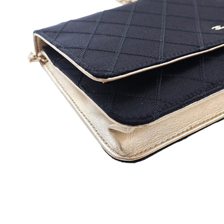 Chanel Bicolor Satin Diamond Stitch Wallet on Chain