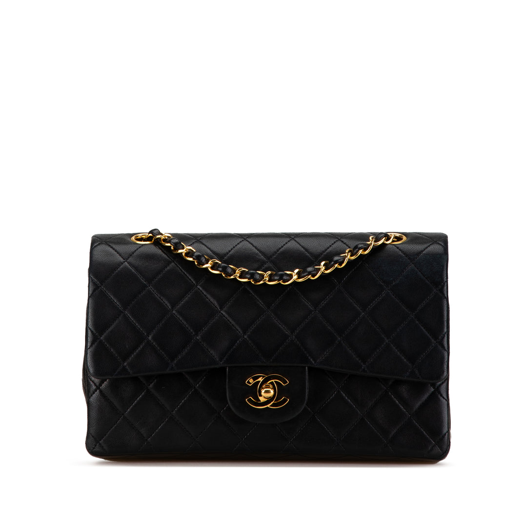 Medium Classic Lambskin Double Flap Black - Gaby Paris