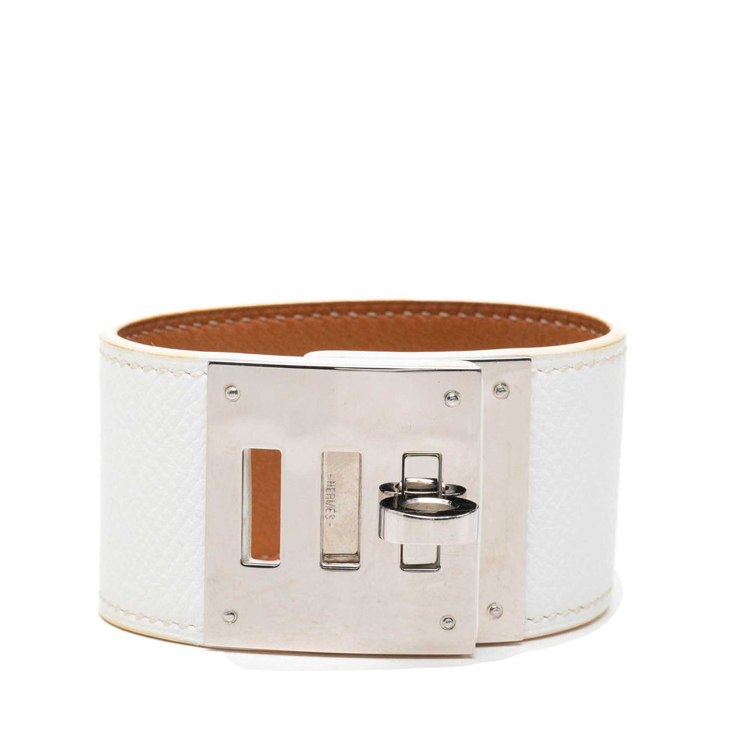 Hermès Bracelet Palladium Kelly Dog Cuff Epsom plaqué palladium – vue principale – GABY PARIS