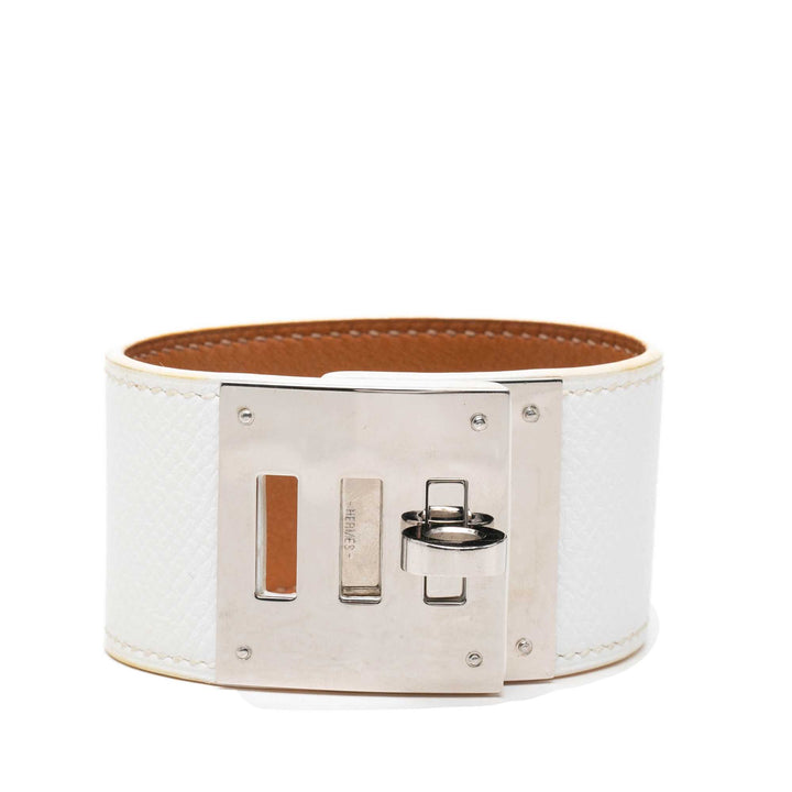 Hermès Bracelet Palladium Kelly Dog Cuff Epsom plaqué palladium – vue principale – GABY PARIS