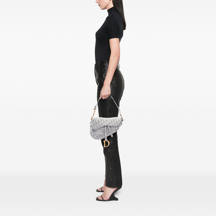brodé Saddle Sac Oblique Gris