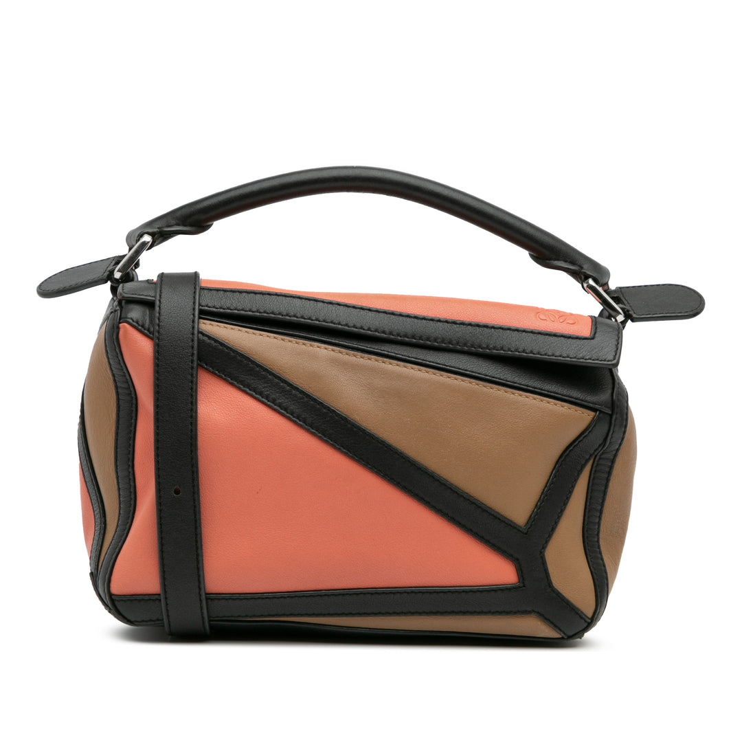 Small Calfskin Graphic Puzzle Satchel Brown - Gaby Paris