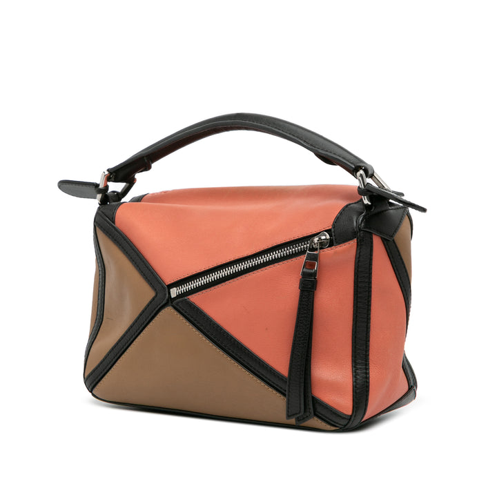 Small Calfskin Graphic Puzzle Satchel Brown - Gaby Paris