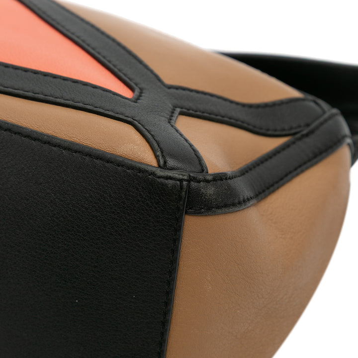 Small Calfskin Graphic Puzzle Satchel Brown - Gaby Paris