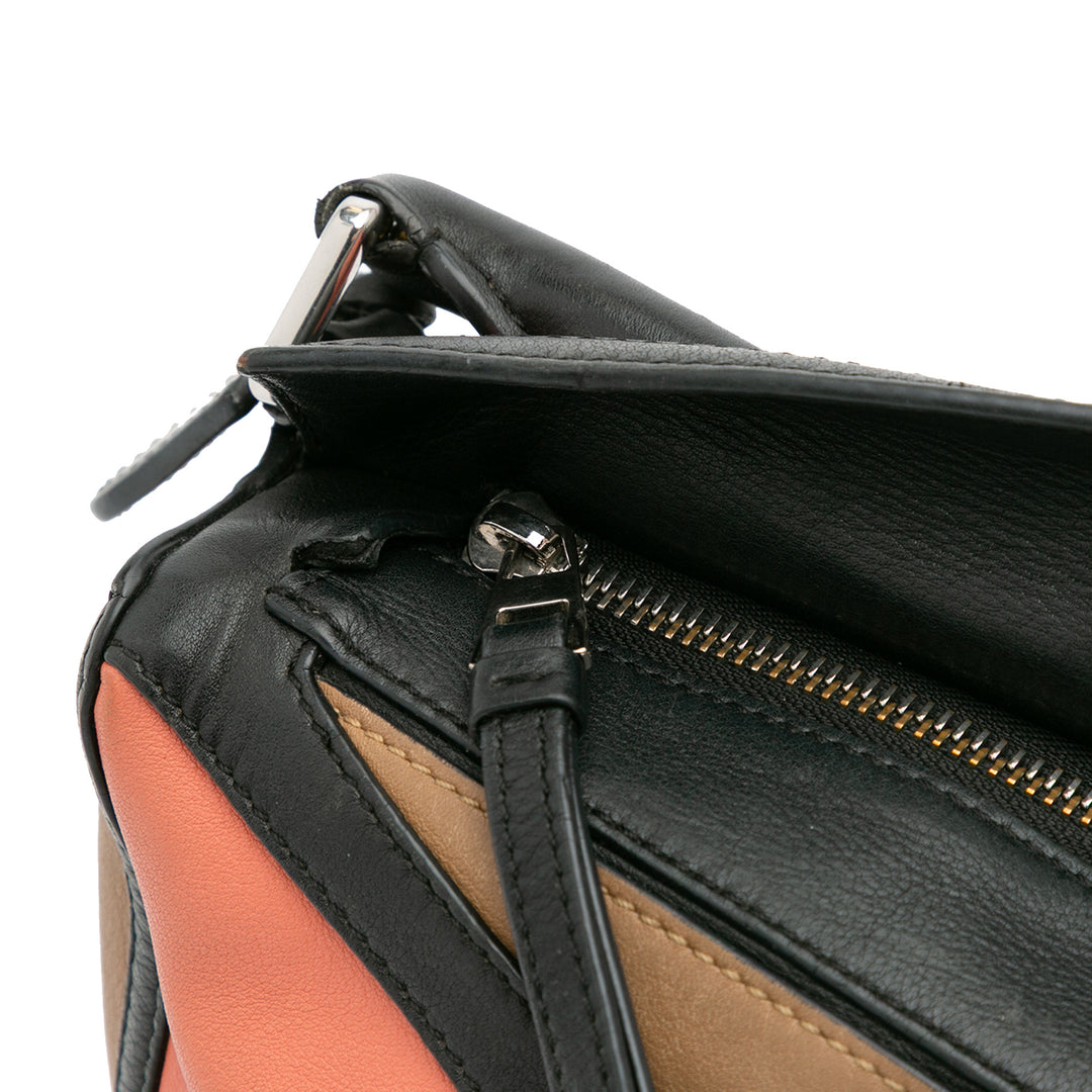 Small Calfskin Graphic Puzzle Satchel Brown - Gaby Paris