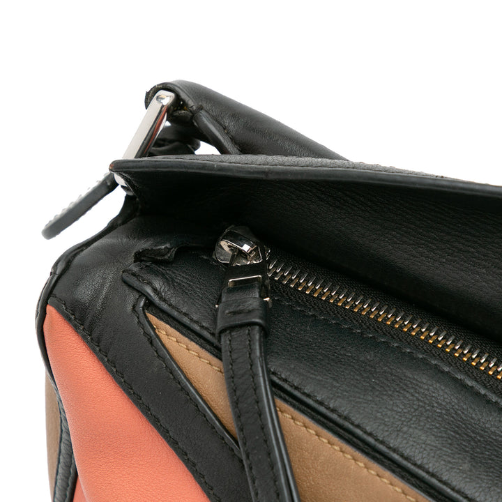 Small Calfskin Graphic Puzzle Satchel Brown - Gaby Paris