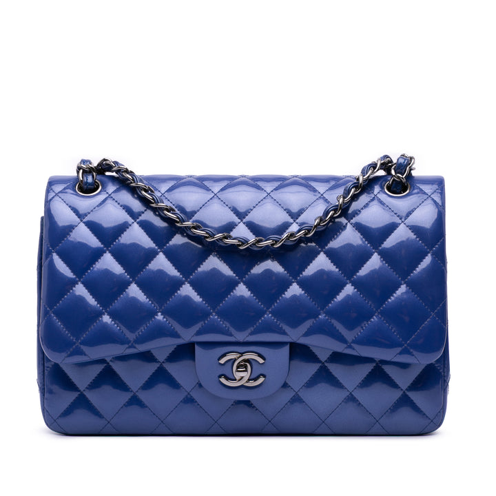 Jumbo Classic Patent Double Flap Blue - Gaby Paris