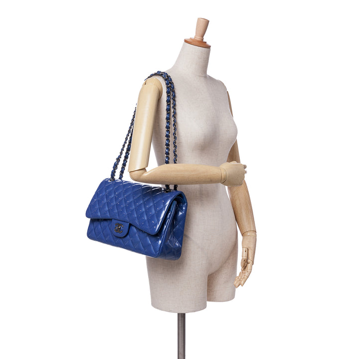 Jumbo Classic Patent Double Flap Blue - Gaby Paris