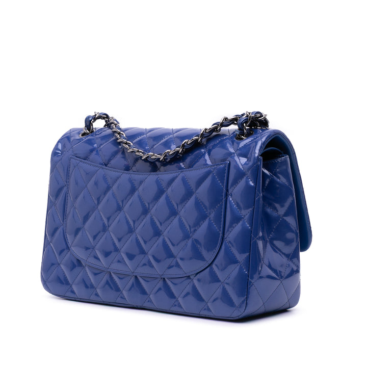 Jumbo Classic Patent Double Flap Blue - Gaby Paris