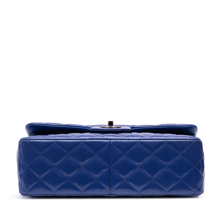 Jumbo Classic Patent Double Flap Blue - Gaby Paris