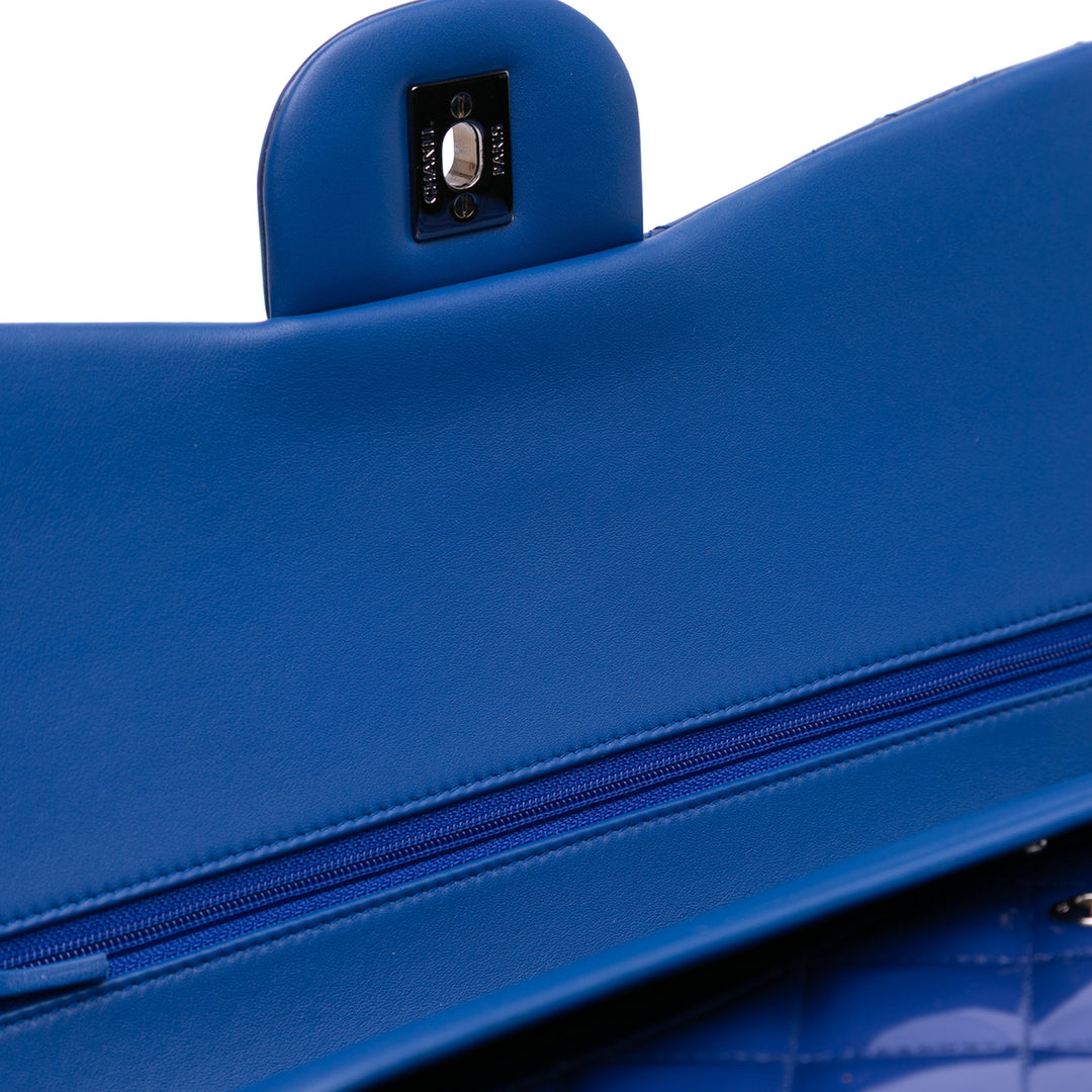 Jumbo Classic Patent Double Flap Blue - Gaby Paris