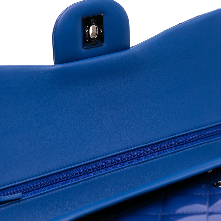 Jumbo Classic Patent Double Flap Blue - Gaby Paris