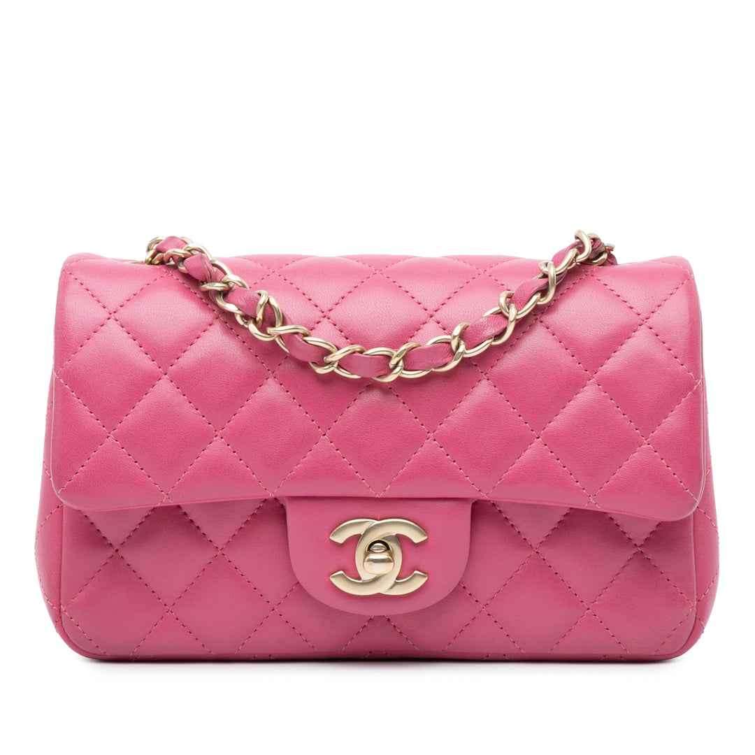 Mini Rectangular Classic Lambskin Single Flap Pink - Gaby Paris