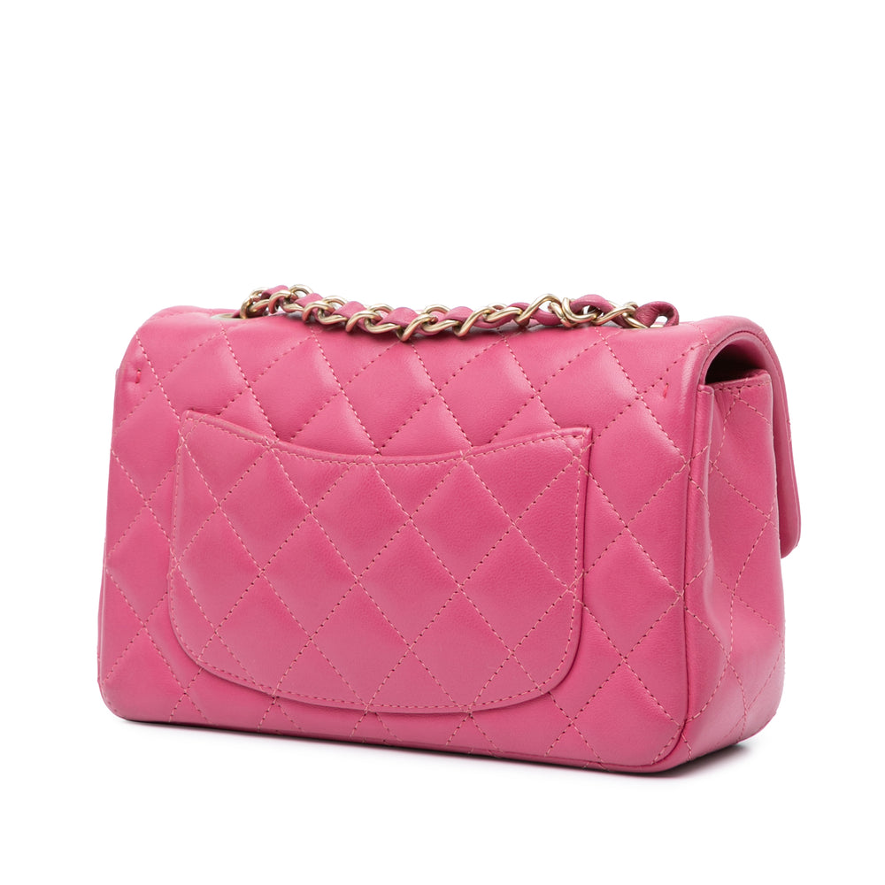 Mini Rectangular Classic Lambskin Single Flap Pink - Gaby Paris