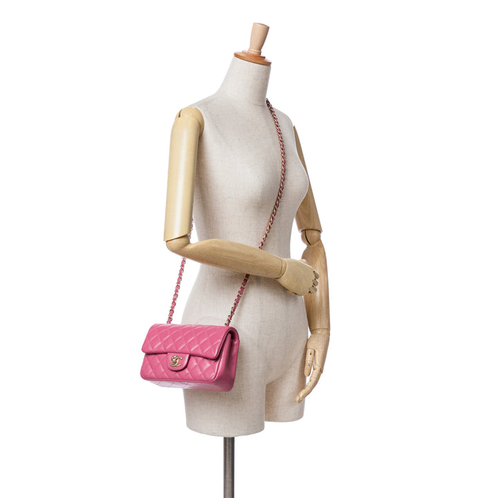 Mini Rectangular Classic Lambskin Single Flap Pink - Gaby Paris