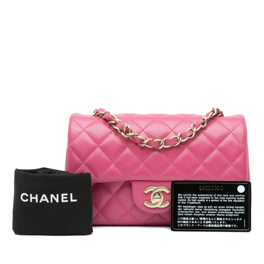 Mini Rectangular Classic Lambskin Single Flap Pink - Gaby Paris