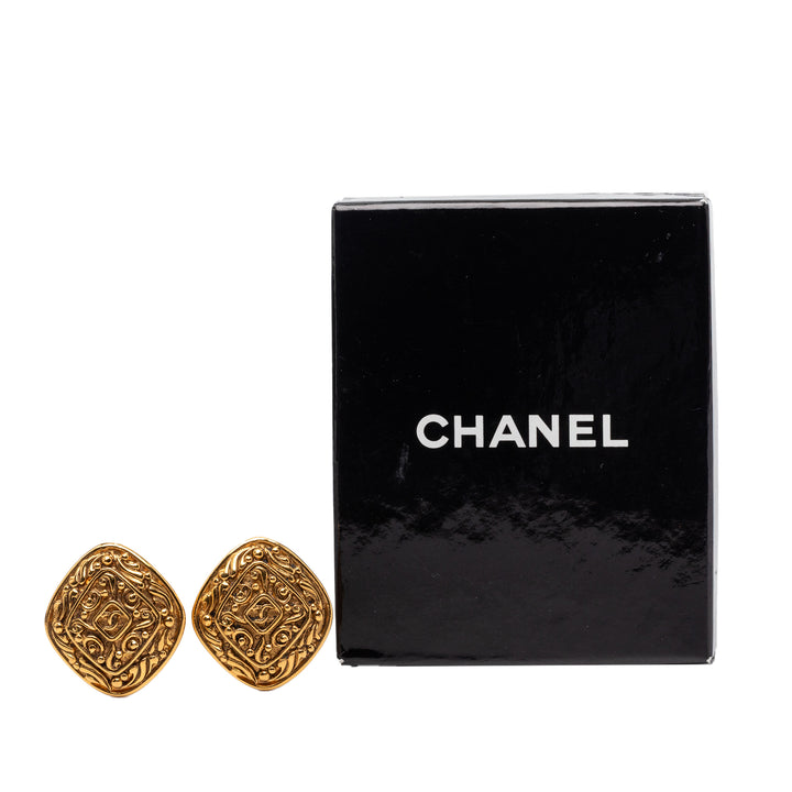 Chanel CC plaqué Diamond À clip Boucles d'oreilles Métal