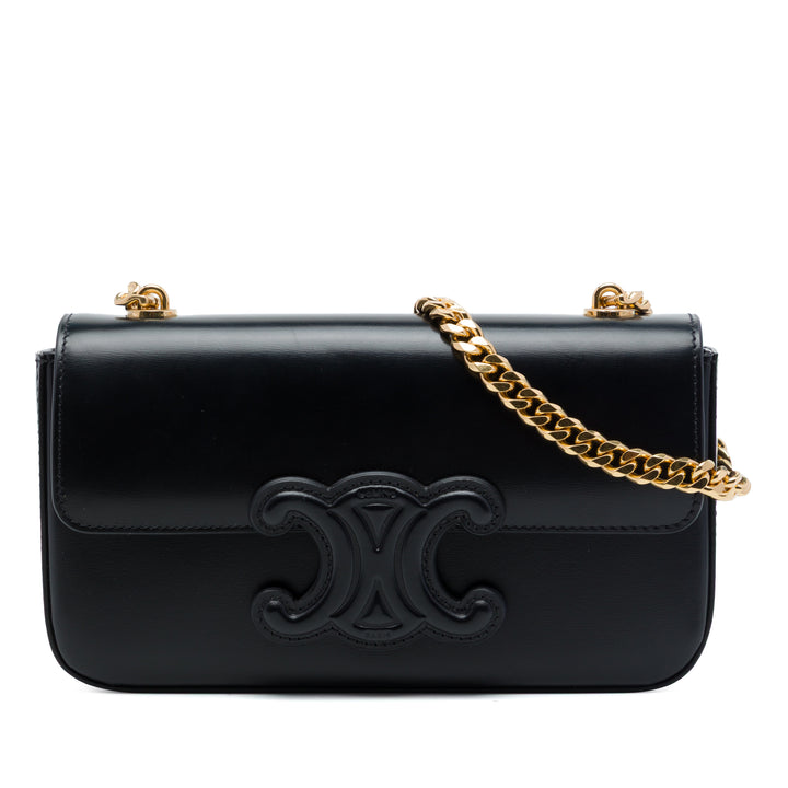 Celine Sac porté épaule Triomphe Chaîne Cuir de veau lisse Noir – vue principale – GABY PARIS
