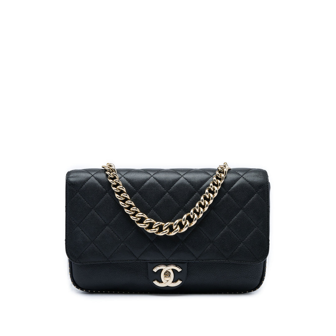 CC Matelassé clouté Rabat simple Grand Cuir caviar Noir