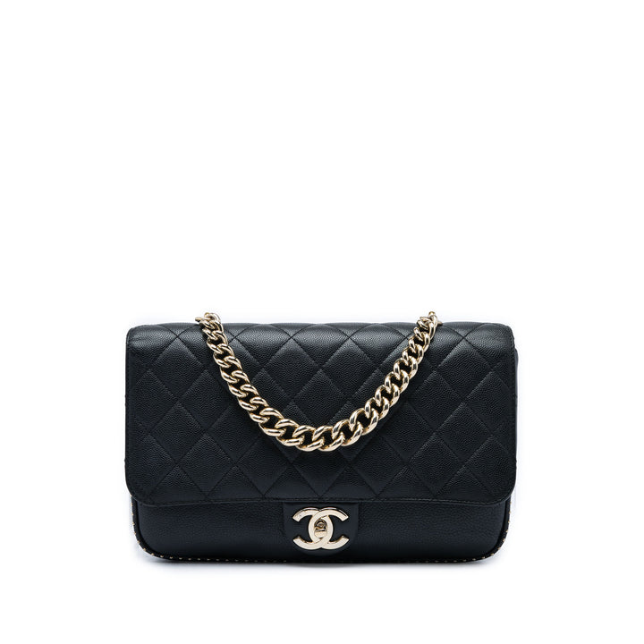 CC Matelassé clouté Rabat simple Grand Cuir caviar Noir