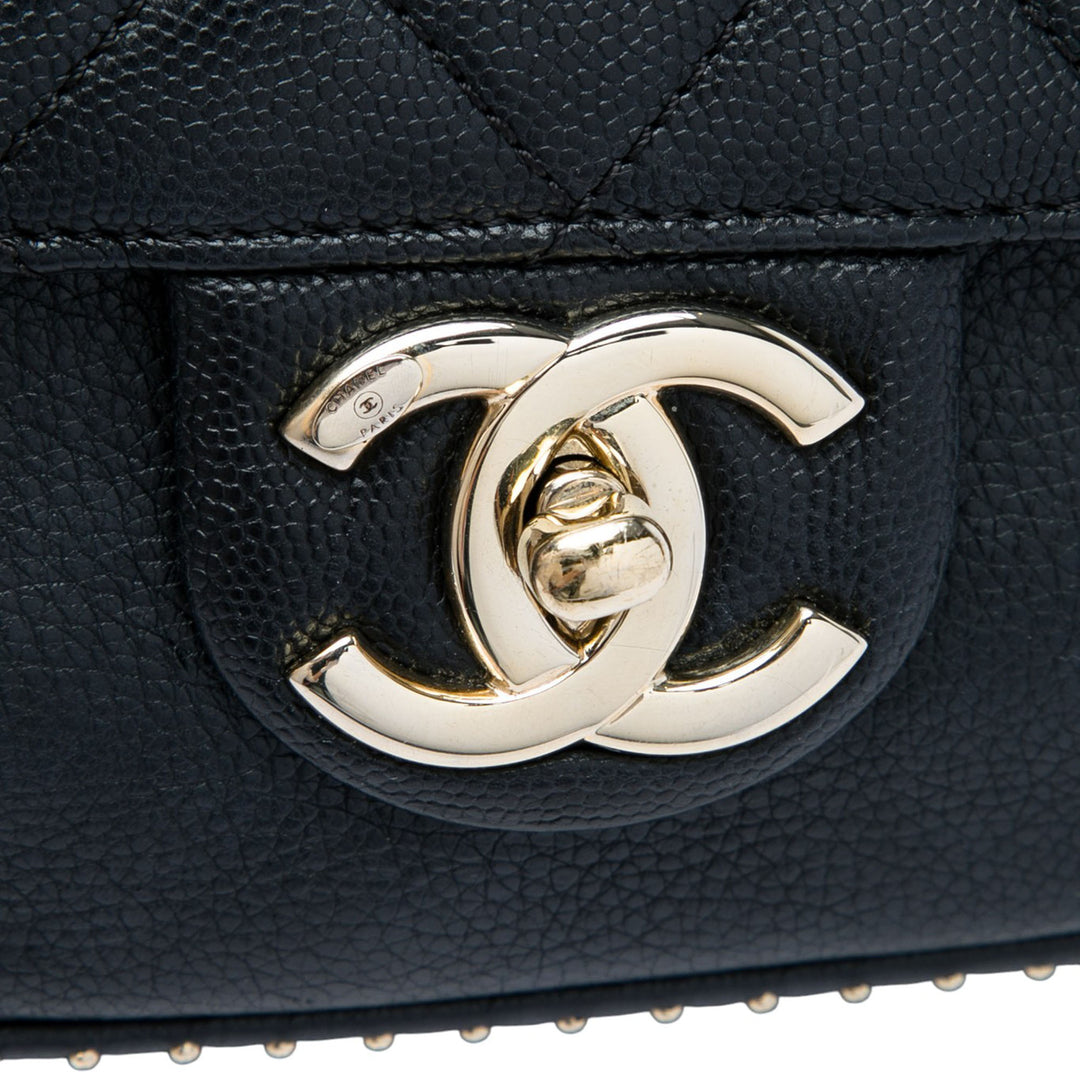 CC Matelassé clouté Rabat simple Grand Cuir caviar Noir