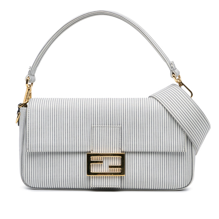 Striped Jersey Baguette Satchel White - Gaby Paris