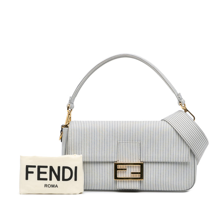 Striped Jersey Baguette Satchel White - Gaby Paris