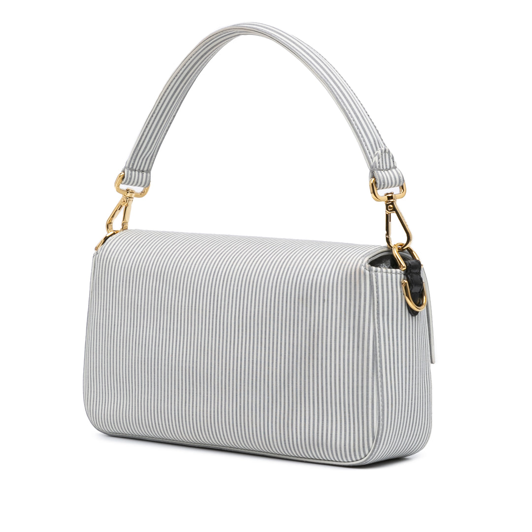 Striped Jersey Baguette Satchel White - Gaby Paris